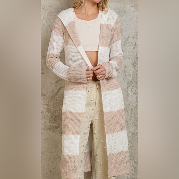 POL long hooded striped duster cardigan-Sz Large - Picture 1 of 9